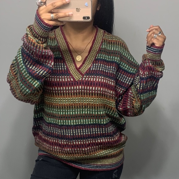 Vintage Sweaters - Vintage 90’s Baggy Boho V Neck Traveler Sweater